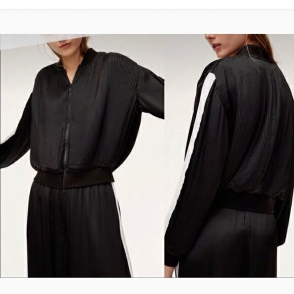 Aritzia Golden TNA NEW Bailer Pleated Oversize Balloon Track Bomber Jacket Satin - Picture 13 of 16